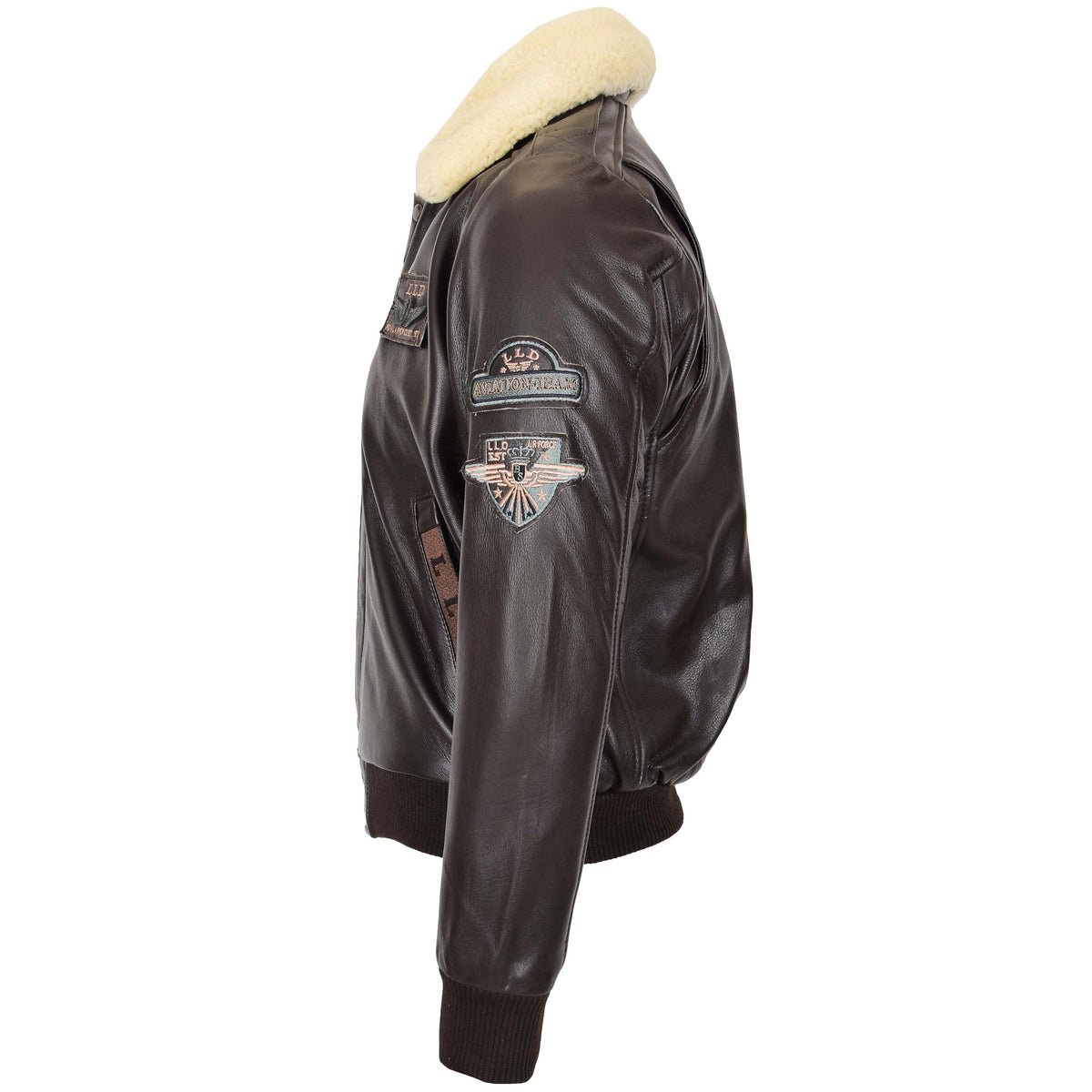 Mens Leather Jacket with Detachable Collar Pilot-N Brown
