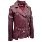 Womens Leather Hip Length Biker Jacket Celia Burgundy