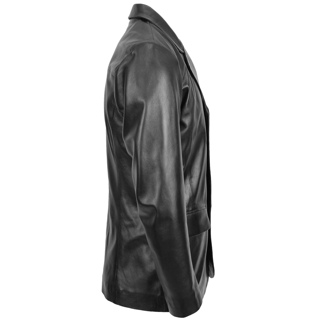 Mens Classic Three Button Soft Leather Blazer David Black