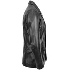Mens Classic Three Button Soft Leather Blazer David Black