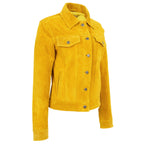 Womens Soft Suede Trucker Style Jacket Alma Yellow