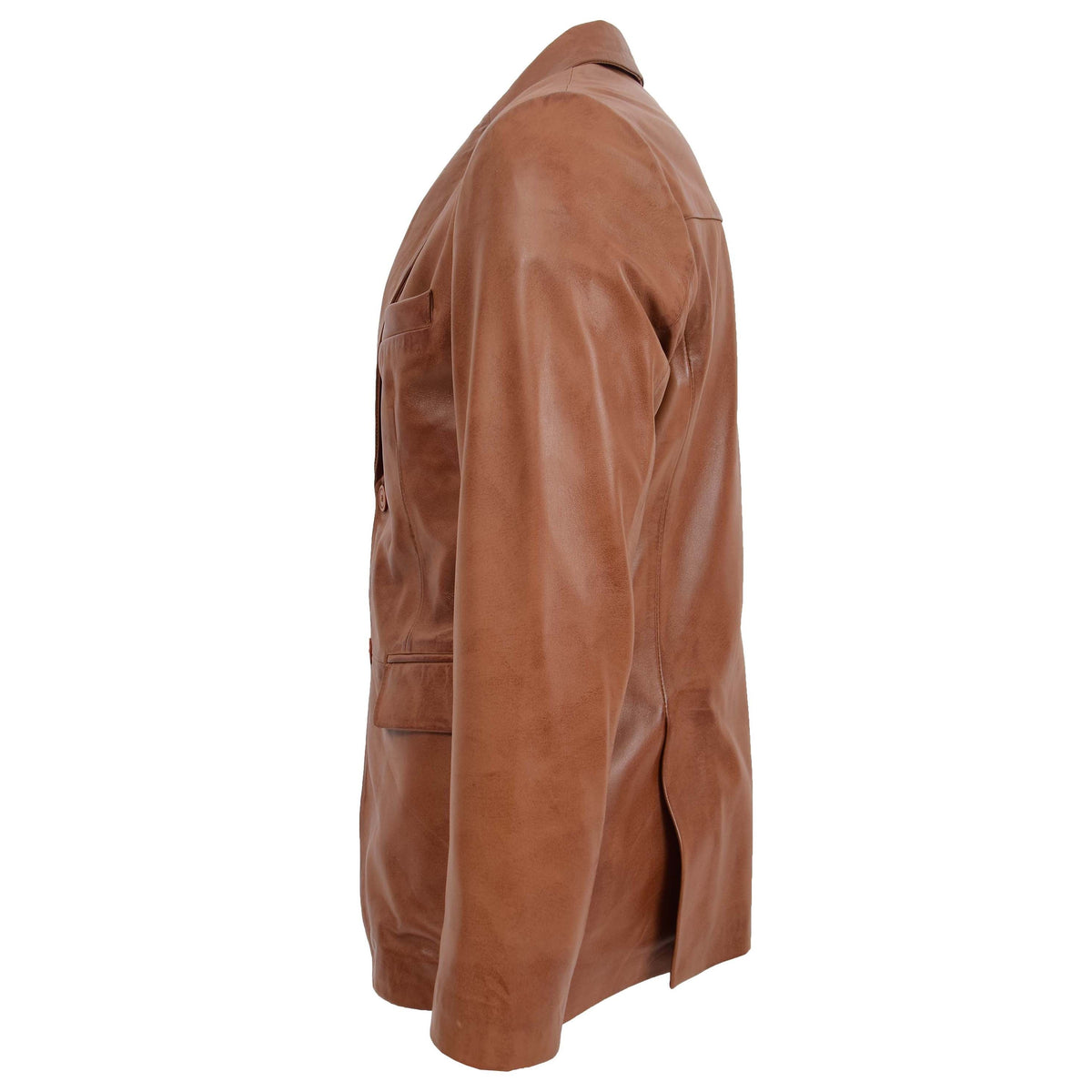 Mens Leather Blazer Two Button Jacket Zavi Tan