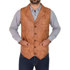Mens Leather Buttoned Waistcoat Gilet Calvin Tan
