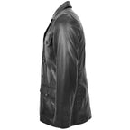Mens Button Fastening Reefer Leather Jacket Jerry Black