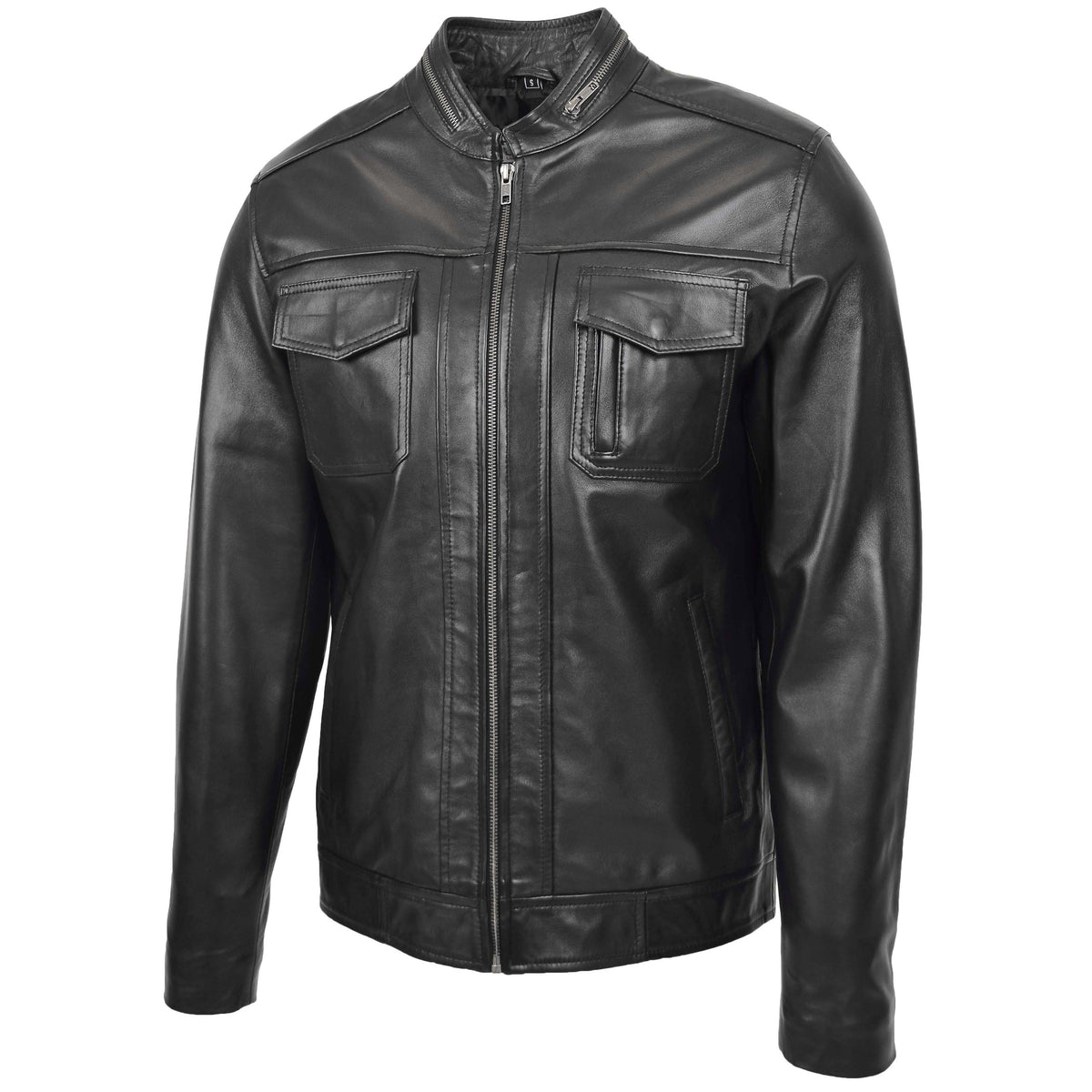 Mens Casual Biker Leather Jacket Jaime Black