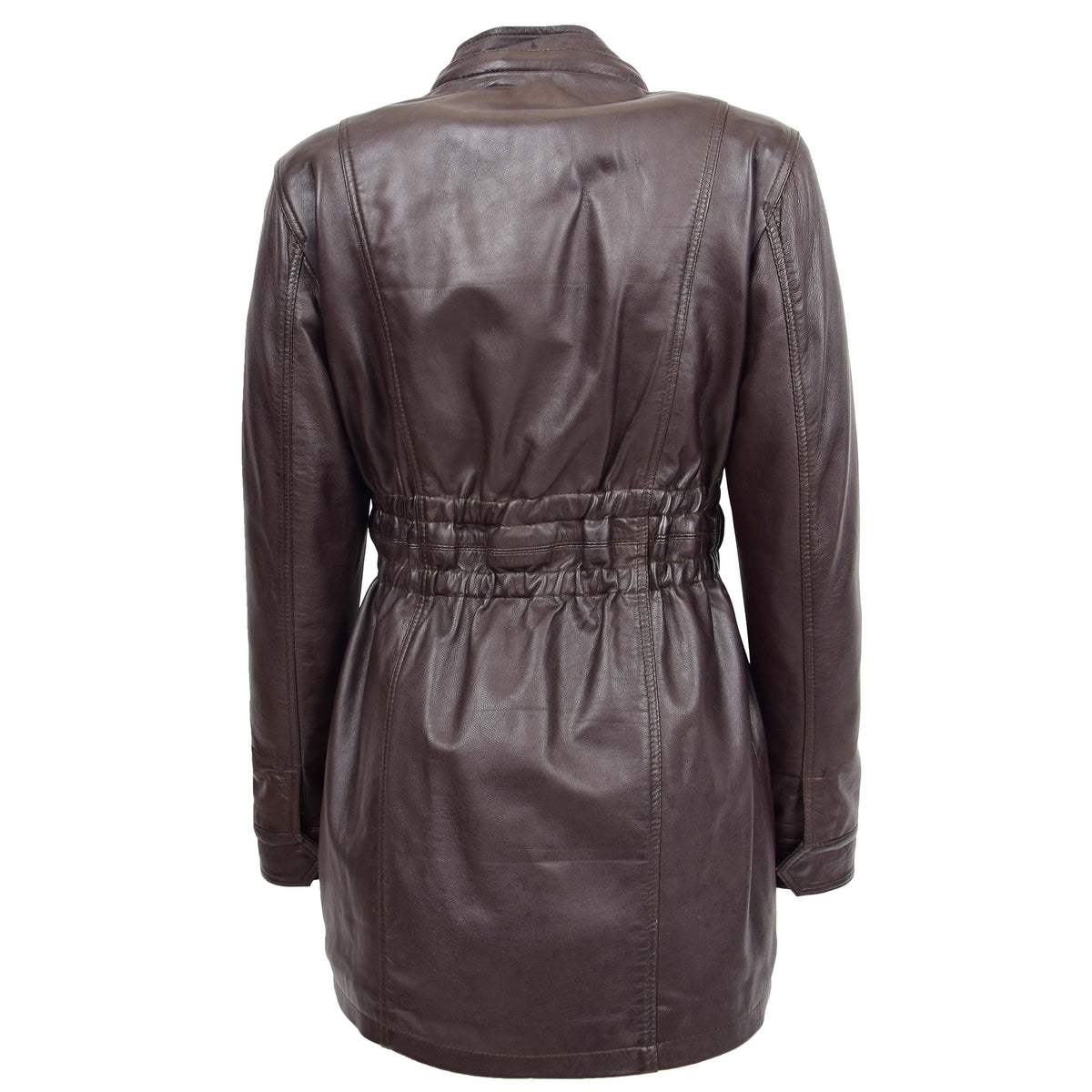 Womens Detachable Hoodie Leather Coat Kathy Brown