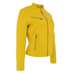 Womens Leather Standing Collar Jacket Becky Yellow