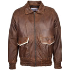 Mens Leather Bomber Jacket G-1 Aviator Style Cooper Brown