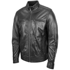 Men's Standing Collar Leather Jacket Tony Black