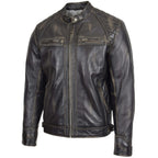 Mens Biker Leather Jacket Standing Collar Bowie Rub Off