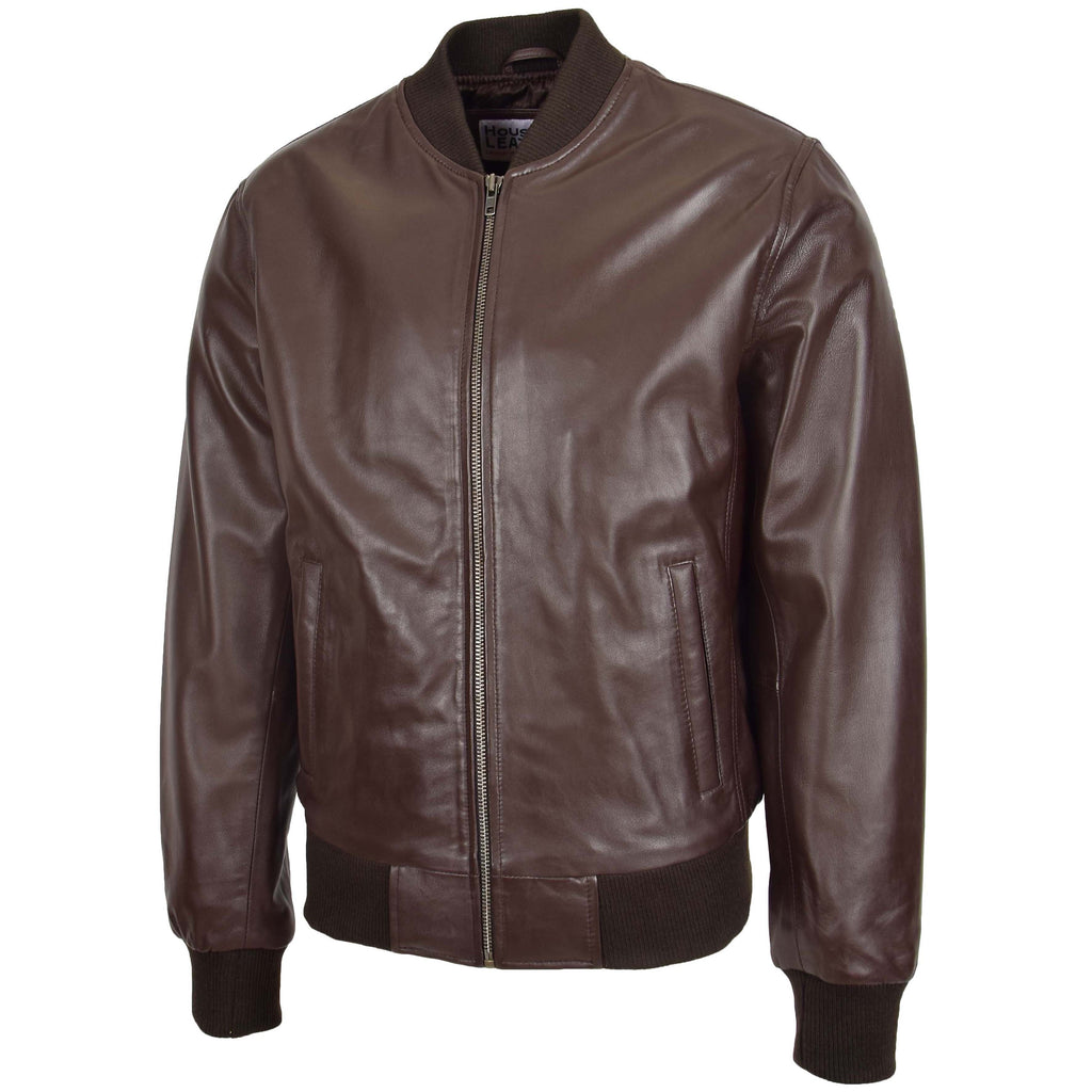 Mens Leather MA-1 Bomber Jacket Ryan Brown