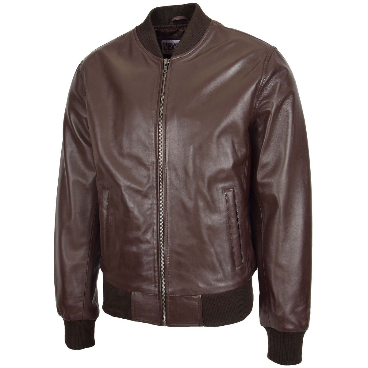 Mens Leather MA-1 Bomber Jacket Ryan Brown