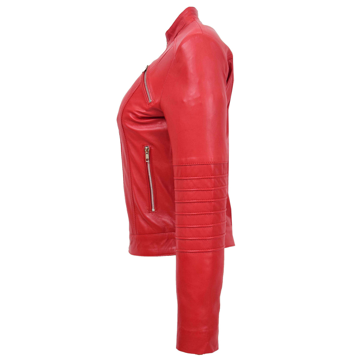 Womens Leather Classic Biker Style Jacket Alice Red