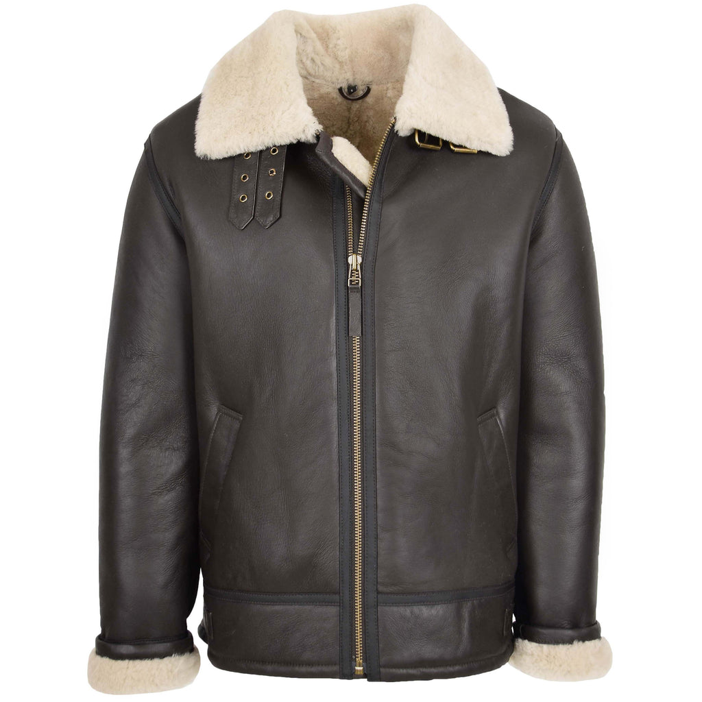 Mens Top Gun Style Sheepskin Jacket Oscar Brown White