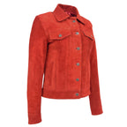 Womens Soft Suede Trucker Style Jacket Alma Red