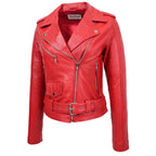 Womens Real Leather Biker Brando Style Jacket Mia Red