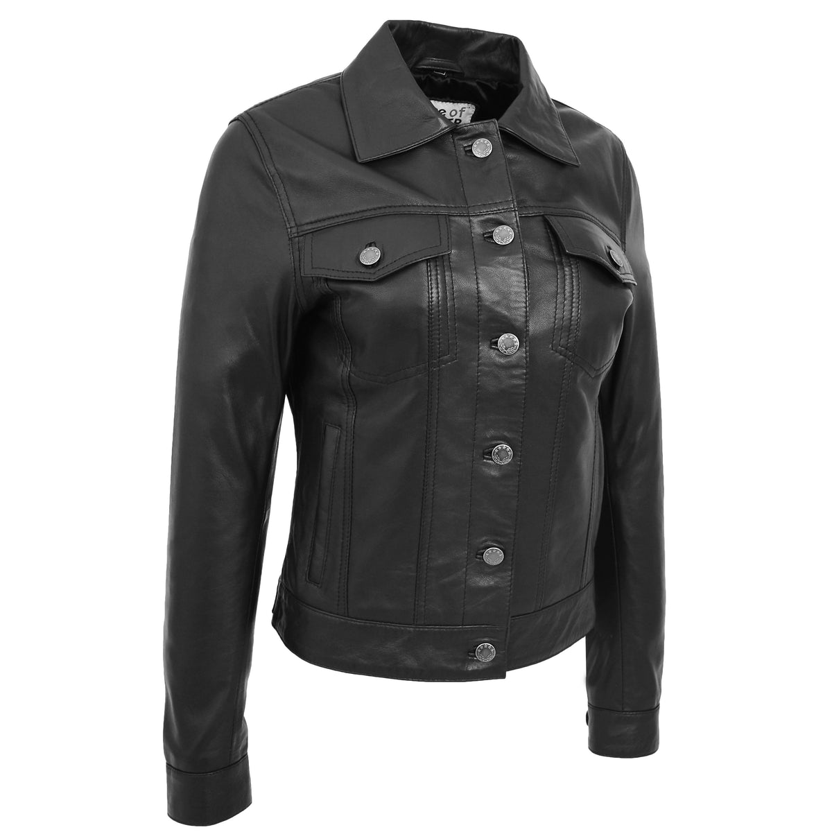 Womens Soft Leather Trucker Style Jacket Alma Black