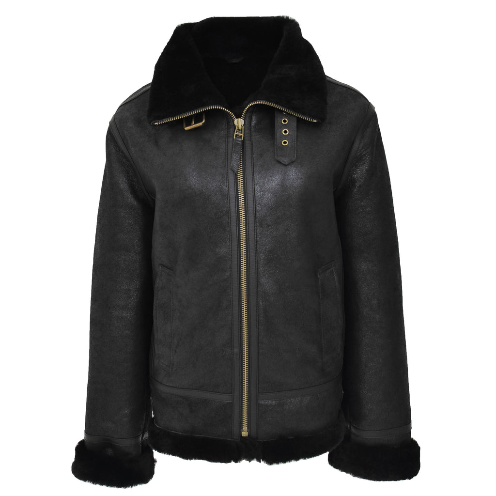 Womens Sheepskin B3 Detachable Hoodie Jacket Naomi Black