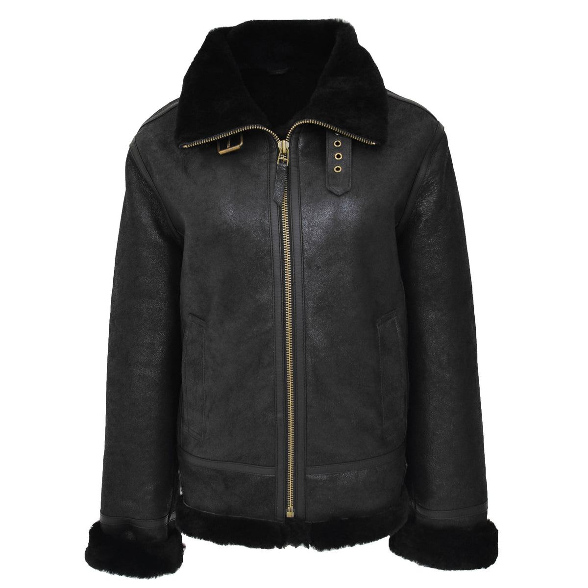 Womens Sheepskin B3 Detachable Hoodie Jacket Naomi Black