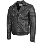 Mens Biker Leather Jacket Dual Zip Hook Black