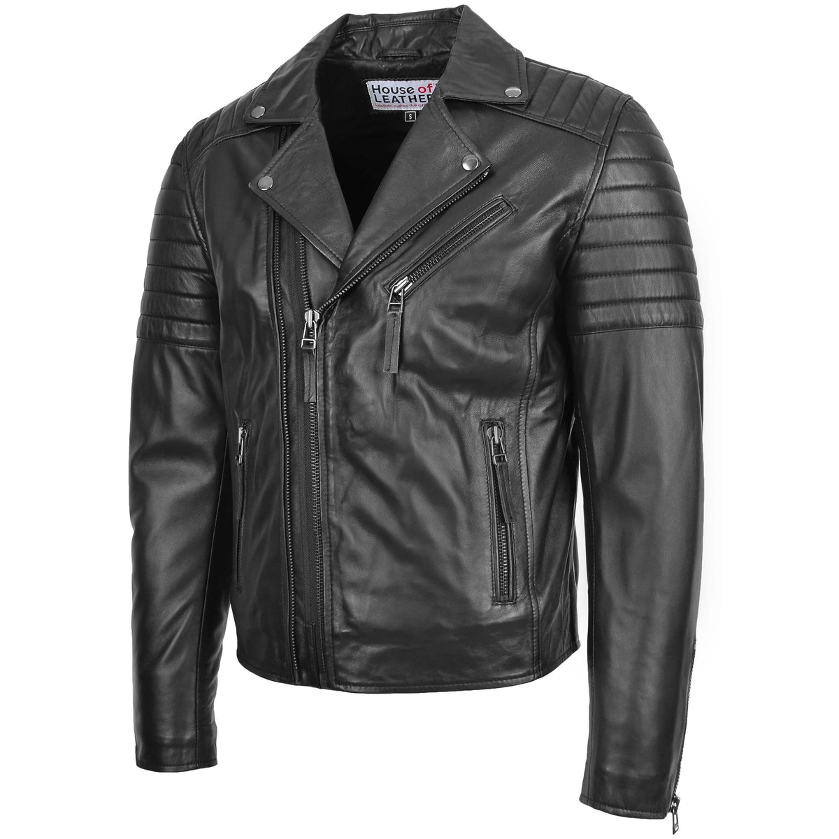 Mens Biker Leather Jacket Dual Zip Hook Black