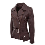 Womens Leather Hip Length Biker Jacket Celia Brown