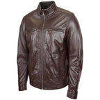 Men's Standing Collar Leather Jacket Tony Brown
