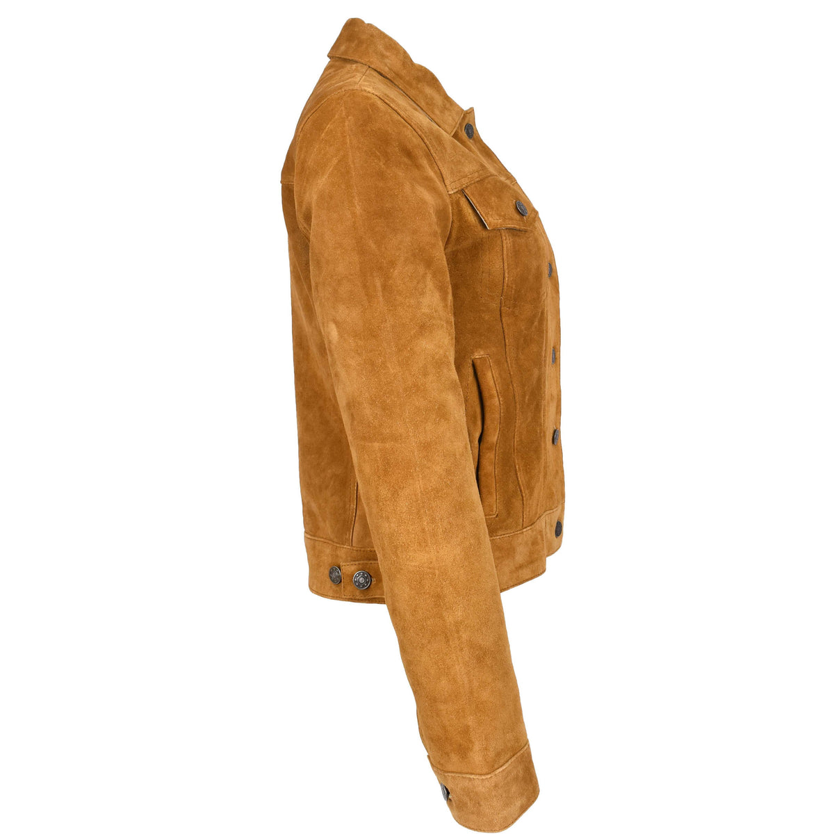 Womens Soft Suede Trucker Style Jacket Alma Tan