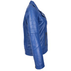Womens Real Leather Biker Jacket Cross Zip Style Pam Blue