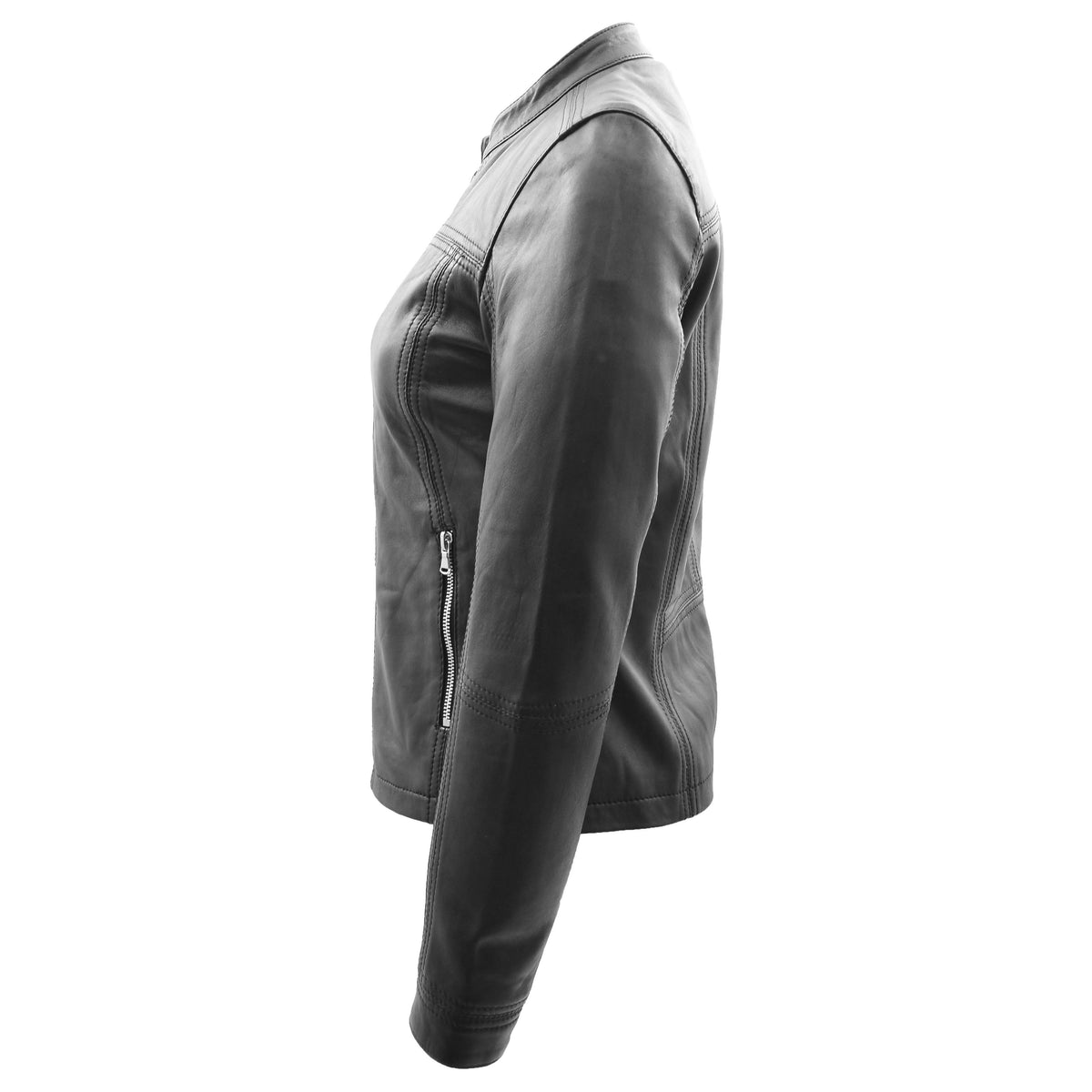Womens Leather Classic Biker Style Jacket Tayla Black