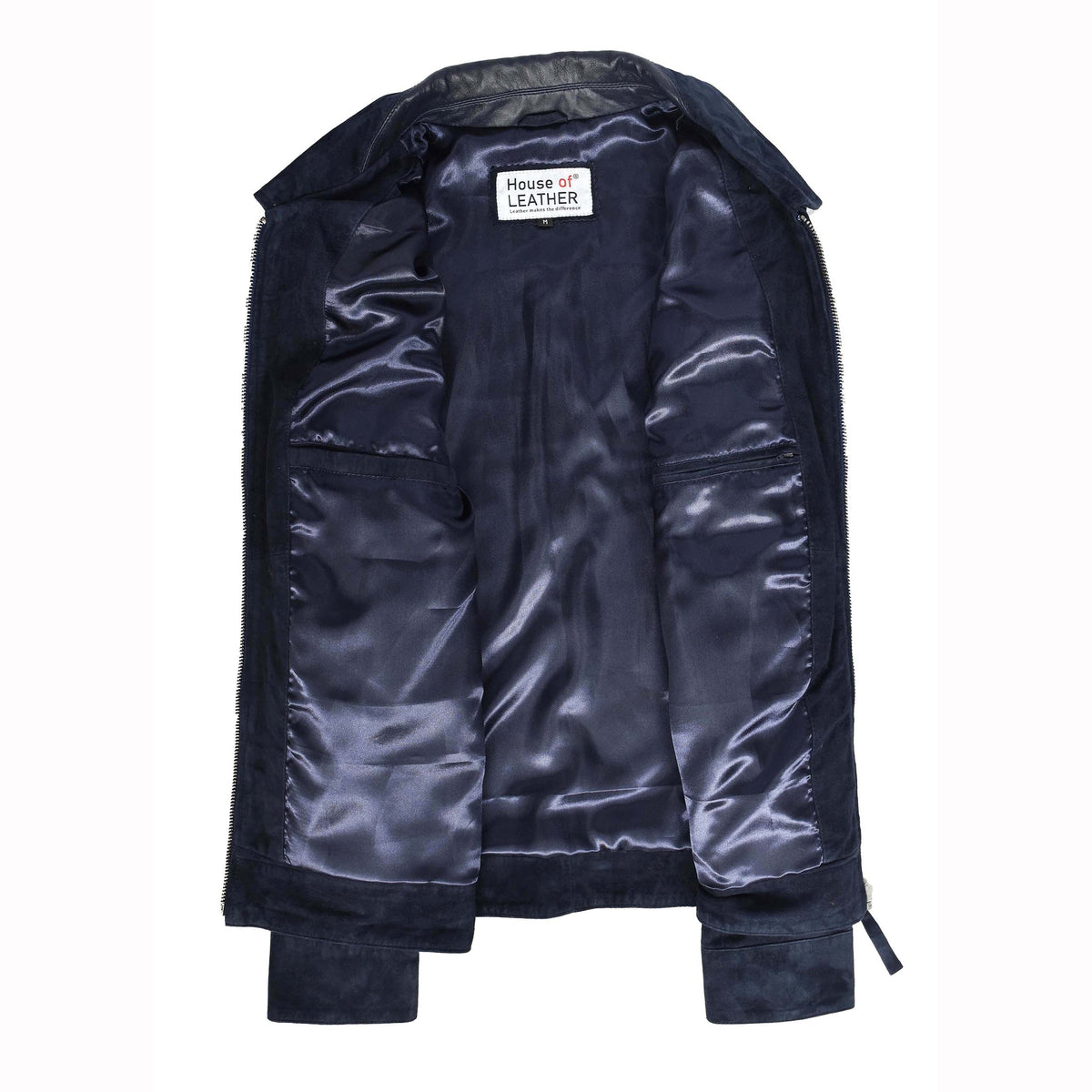 Mens Real Goat Suede Jacket Classic Zip Box Style Larry Navy