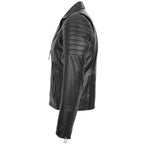 Mens Biker Leather Jacket Dual Zip Hook Black