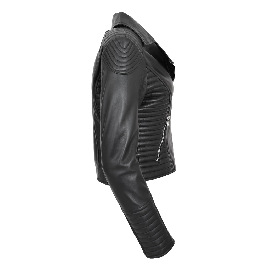 Womens Soft Leather Cross Zip Biker Jacket Anna Black