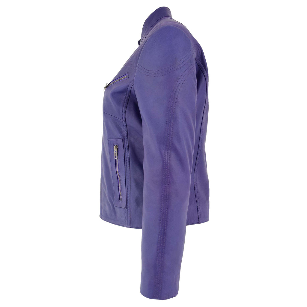 Womens Leather Standing Collar Jacket Becky Purple