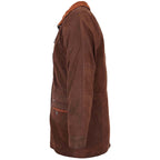 Mens Leather Winter Car Coat Hip Length Jason Brown Nubuck