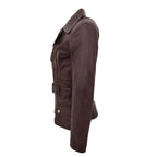 Womens Leather Hip Length Biker Jacket Celia Brown