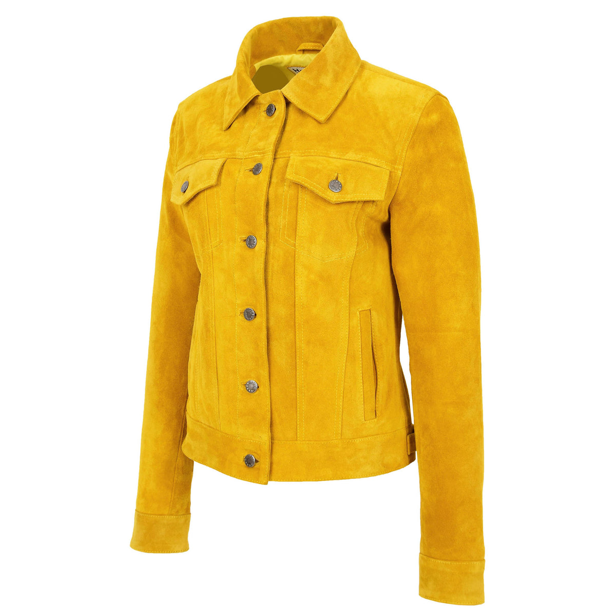 Womens Soft Suede Trucker Style Jacket Alma Yellow