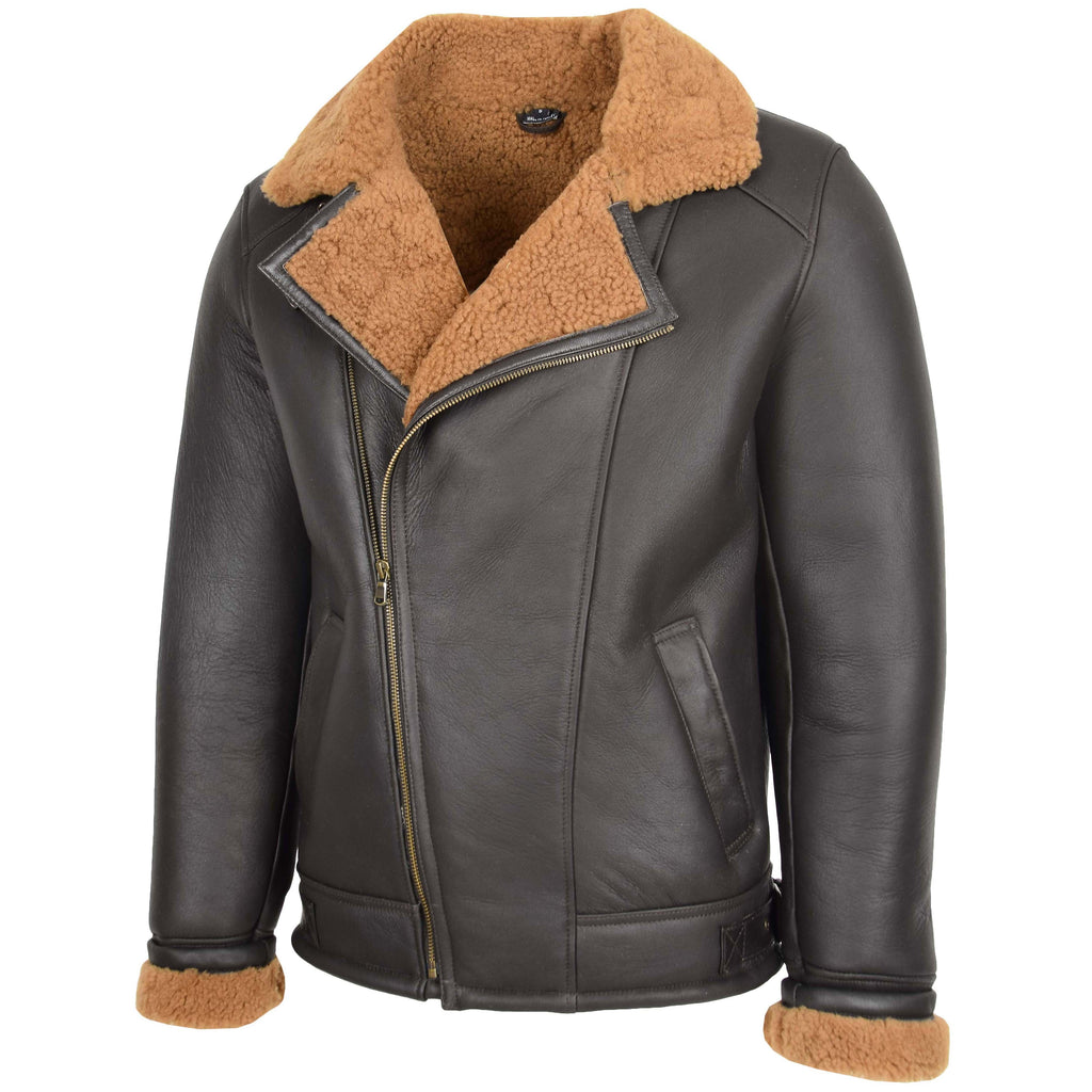Mens Aviator Sheepskin Pilot Jacket Blen Brown Ginger