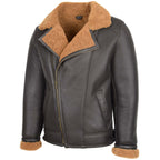 Mens Aviator Sheepskin Pilot Jacket Blen Brown Ginger