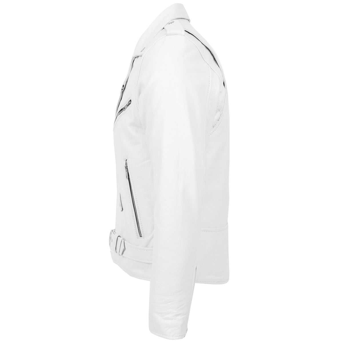 Mens Heavy Duty Leather Biker Brando Jacket Kyle White