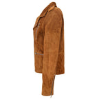 Womens Suede Biker Style Zip Jacket Skylar Tan