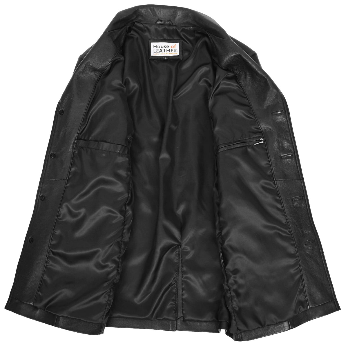 Mens Button Fastening Reefer Leather Jacket Jerry Black