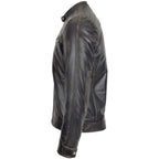 Mens Biker Leather Jacket Standing Collar Bowie Rub Off