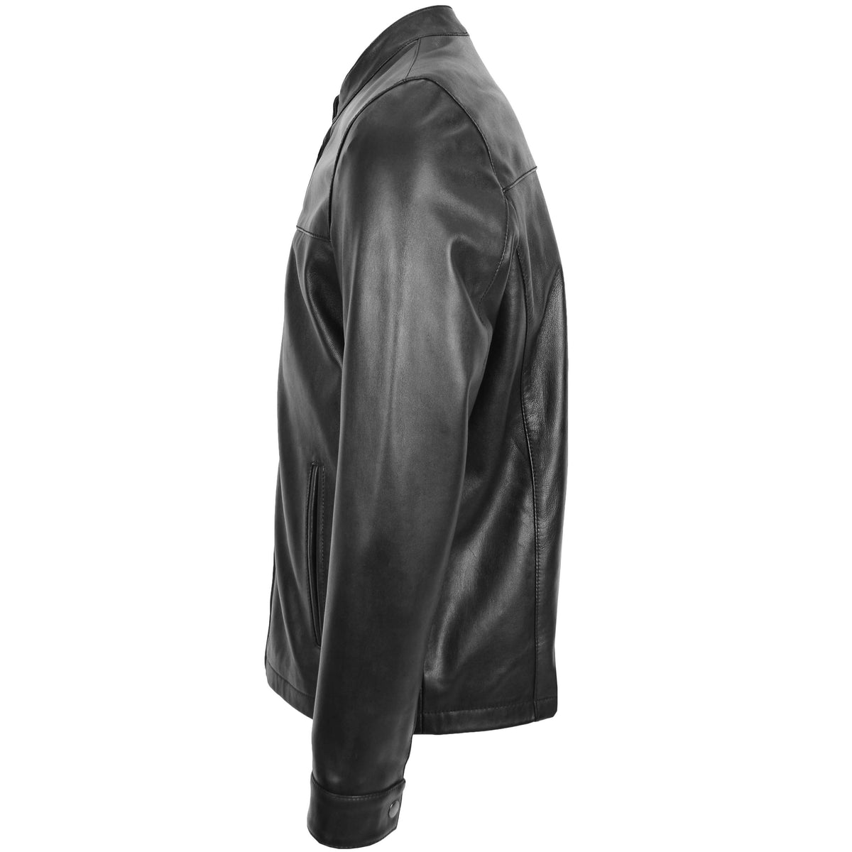 Mens Leather Standing Collar Jacket Paul Black