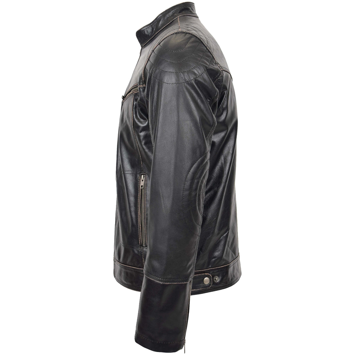 Mens Leather Vintage Biker Jacket Colin Dark Brown