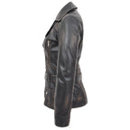 Womens Leather Hip Length Biker Jacket Celia Rub Off