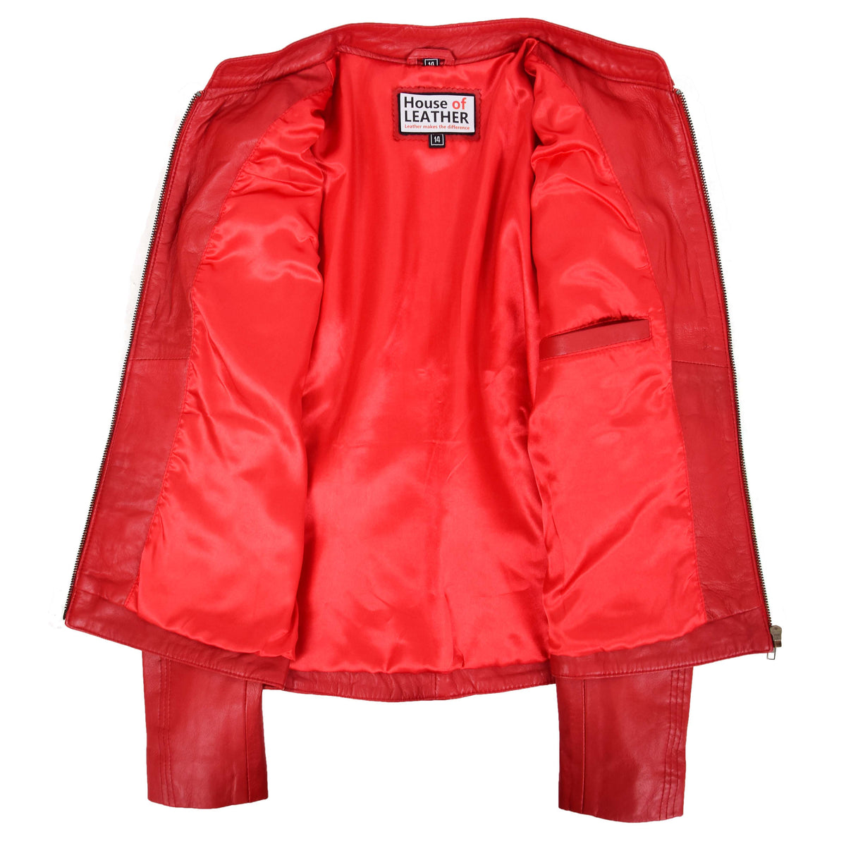 Womens Leather Standing Collar Jacket Becky Red