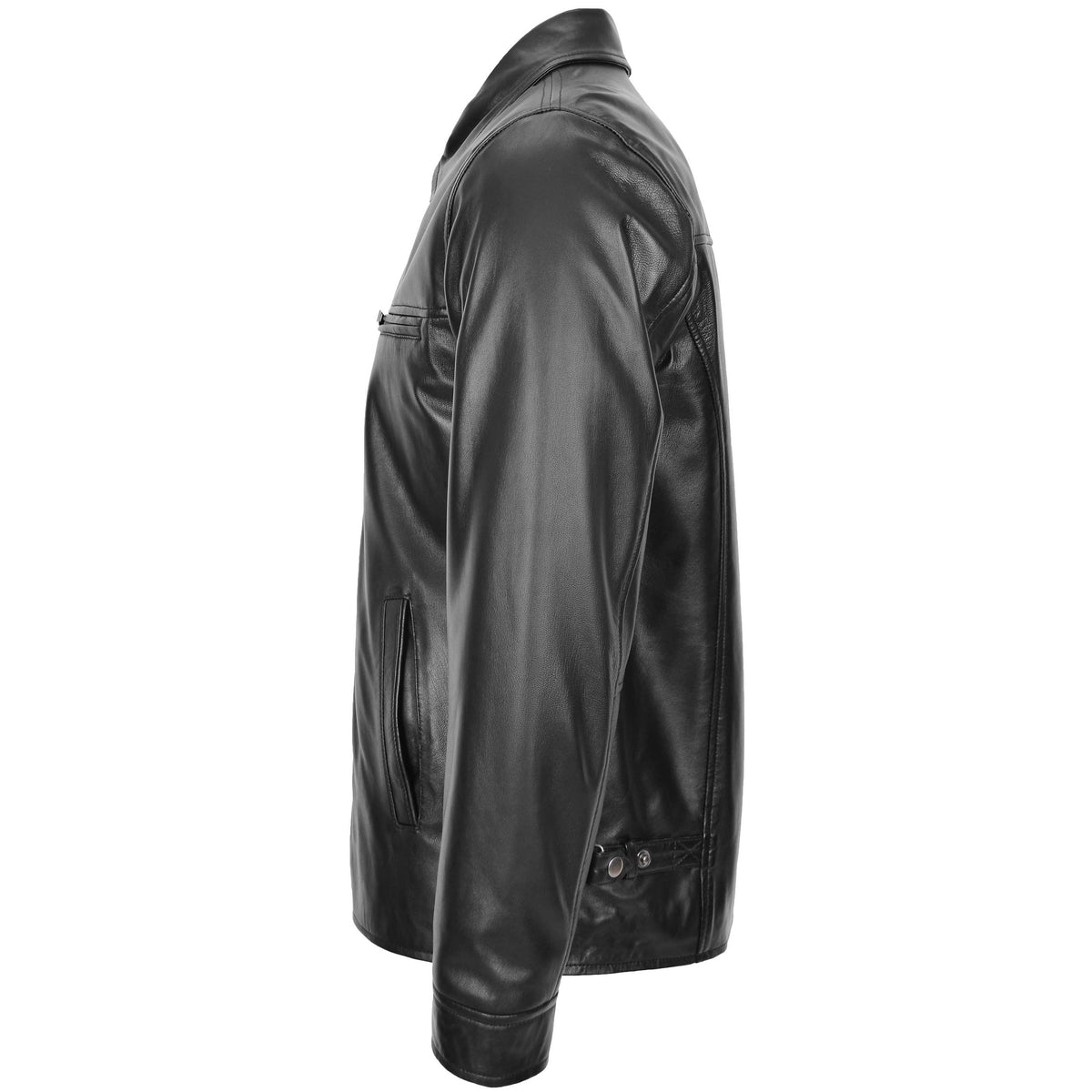 Mens Soft Leather Plain Zip Box Casual Jacket Frank Black