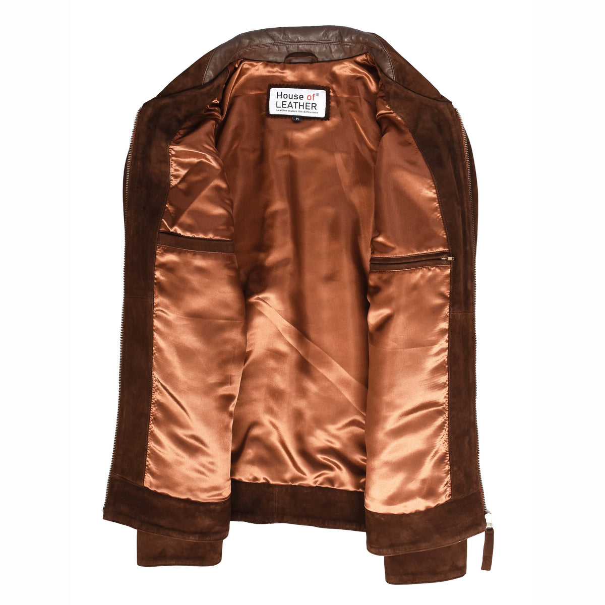Mens Real Goat Suede Jacket Classic Zip Box Style Larry Rust Brown