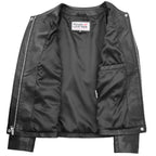 Womens Real Leather Collarless Jacket Moreno Black